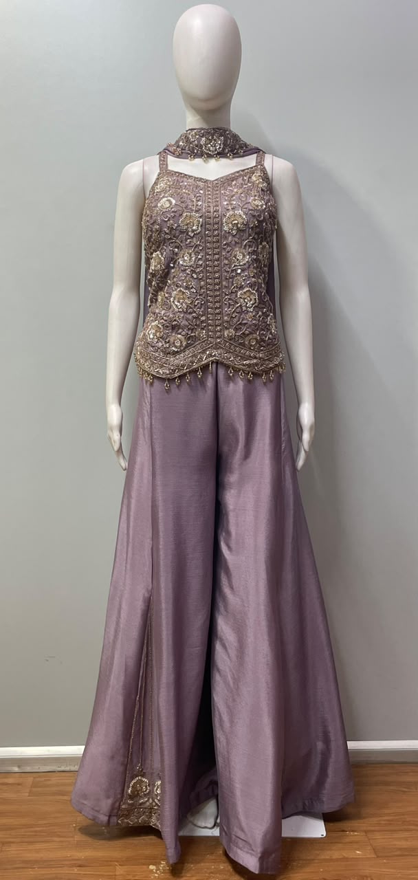 Smoky Lilac Antique Gold Floral Palazzo Set