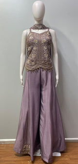 Smoky Lilac Antique Gold Floral Palazzo Set