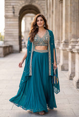 Jewel Teal Antique Gold Cape Palazzo Set