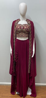 Wine Gold Cape Palazzo Set