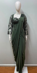 Olive Noir Embellished Corset Saree Set