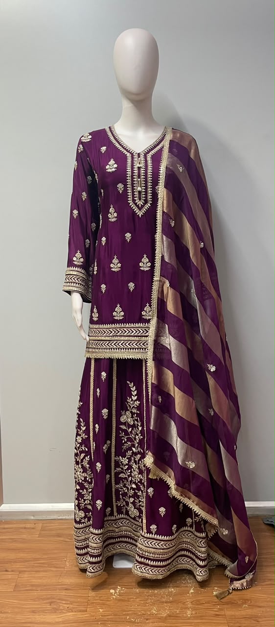 Royal Plum Antique Gold Floral Palazzo Set