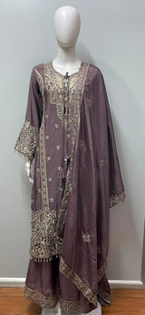 Smoky Mauve Zari Gharara Set