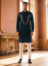 Black Silver Fringe Men's Kurta Set