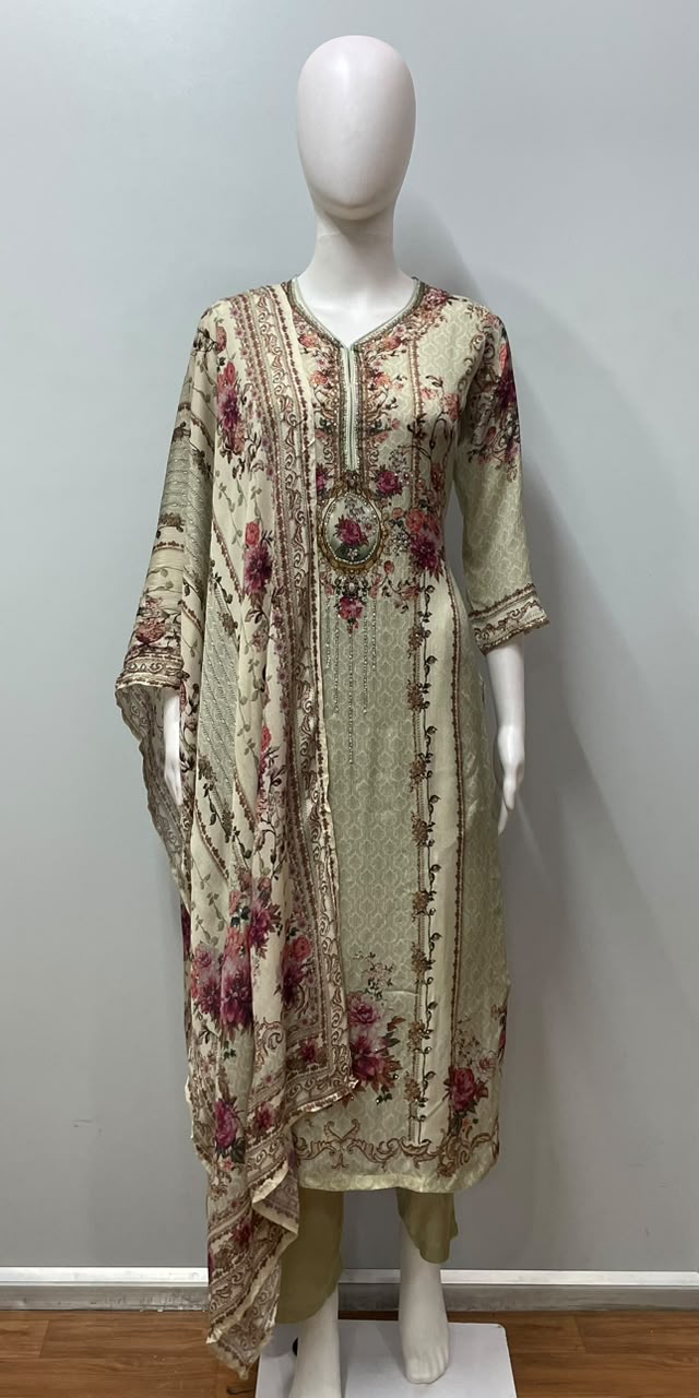 Ivory Rose Botanical Printed Kurta Ensemble