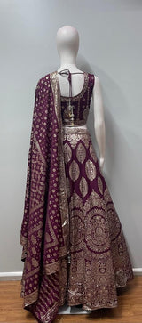 Deep Plum Gold Embroidered Bridal Lehenga Set