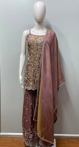 Mauve Bronze Floral Embroidered Sharara Ensemble