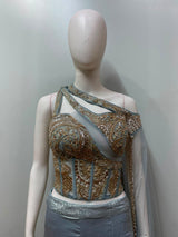 Ice Blue Gold Corset Mermaid Lehenga Set