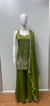 Olive Zari Embroidered Palazzo Set