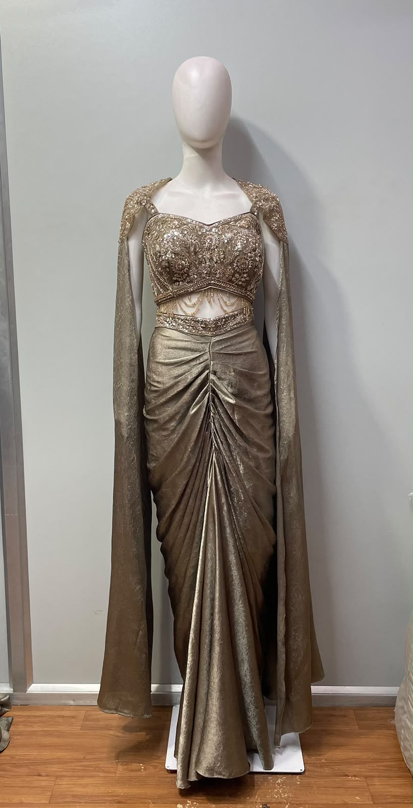 Antique Taupe Gold Draped Skirt Set