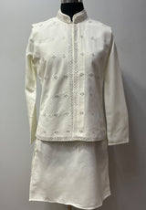 Pearl Ivory Silver Mirror Work Nehru Jacket Kurta Set