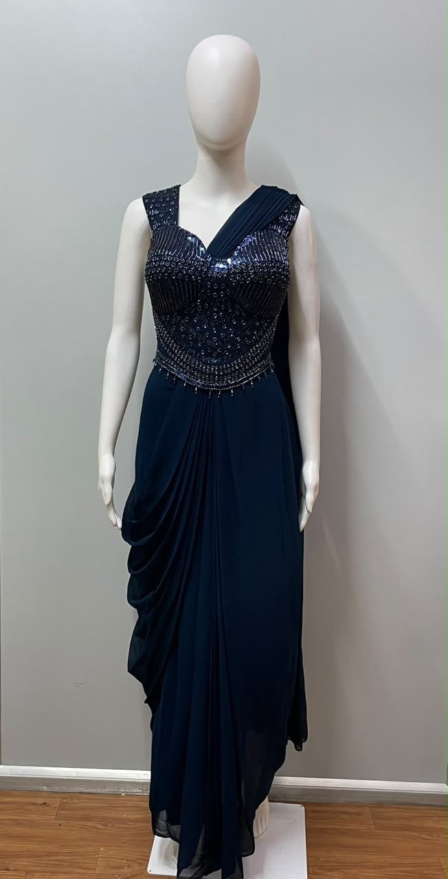 Peacock Pearl Draped Saree Set - alternate view