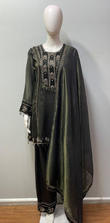 Olive Charcoal Pearl Jewel Kurta Set
