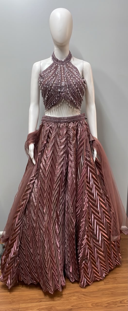 Rosewood Shimmer Halter Lehenga Ensemble