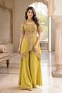 Chartreuse Jewel Embroidered Peplum Palazzo Ensemble
