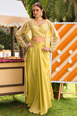 Women's size chart in inches for the lime yellow pearl jacket skirt set