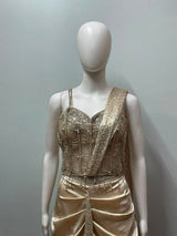 Champagne Crystal Draped Saree Set