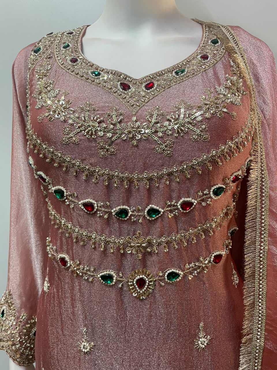 Dusty Rose Gold Jewel Palazzo Set