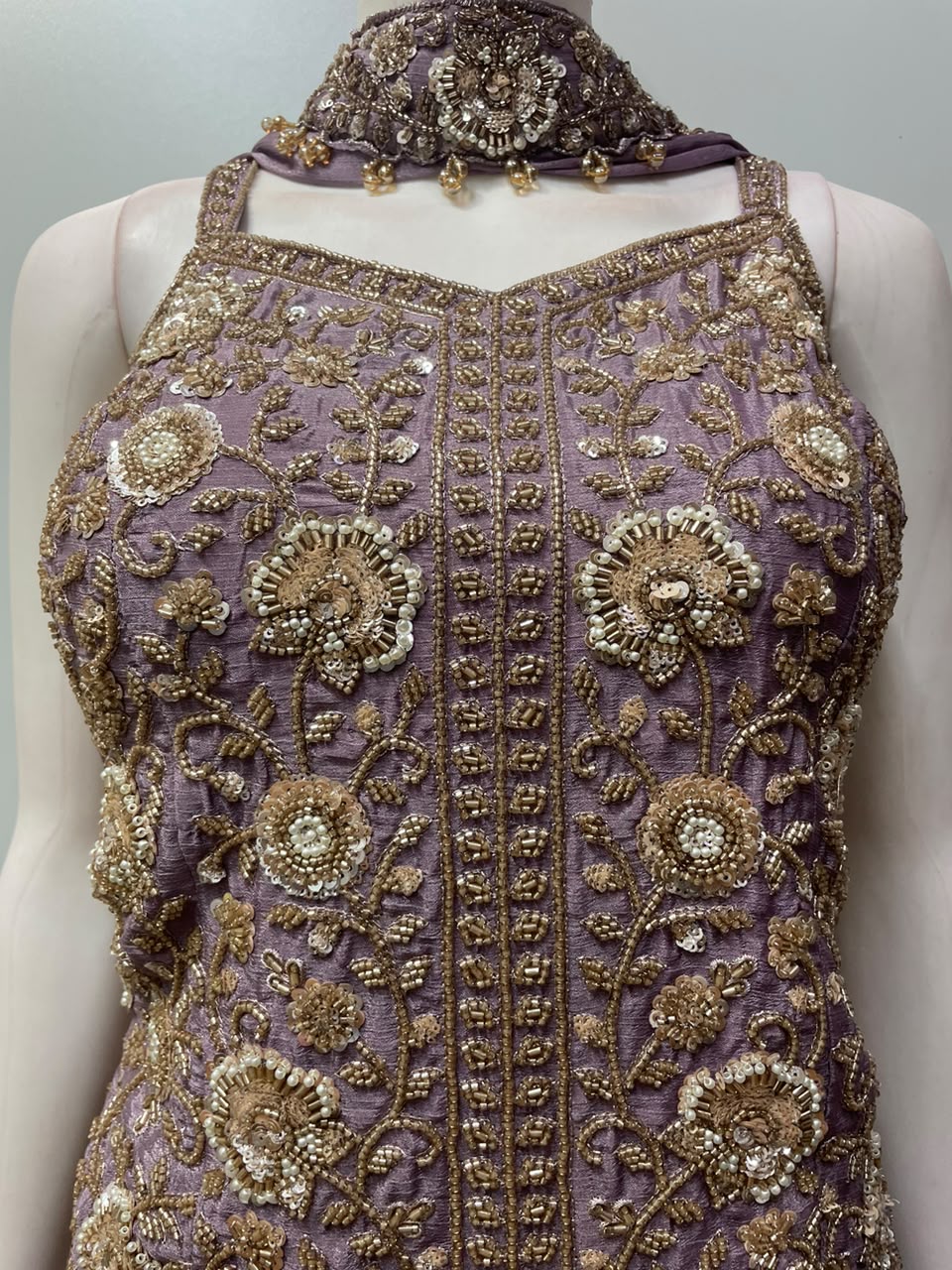 Smoky Lilac Antique Gold Floral Palazzo Set