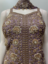 Smoky Lilac Antique Gold Floral Palazzo Set
