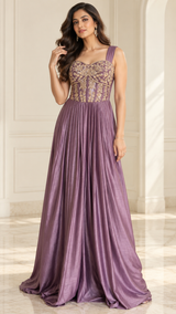 Smoky Mauve Antique Gold Corset Gown