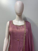 Ornate lower kurta embroidery on the mauve rose antique gold palazzo set