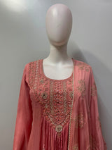 Coral Rose Gold Embroidered Anarkali Set