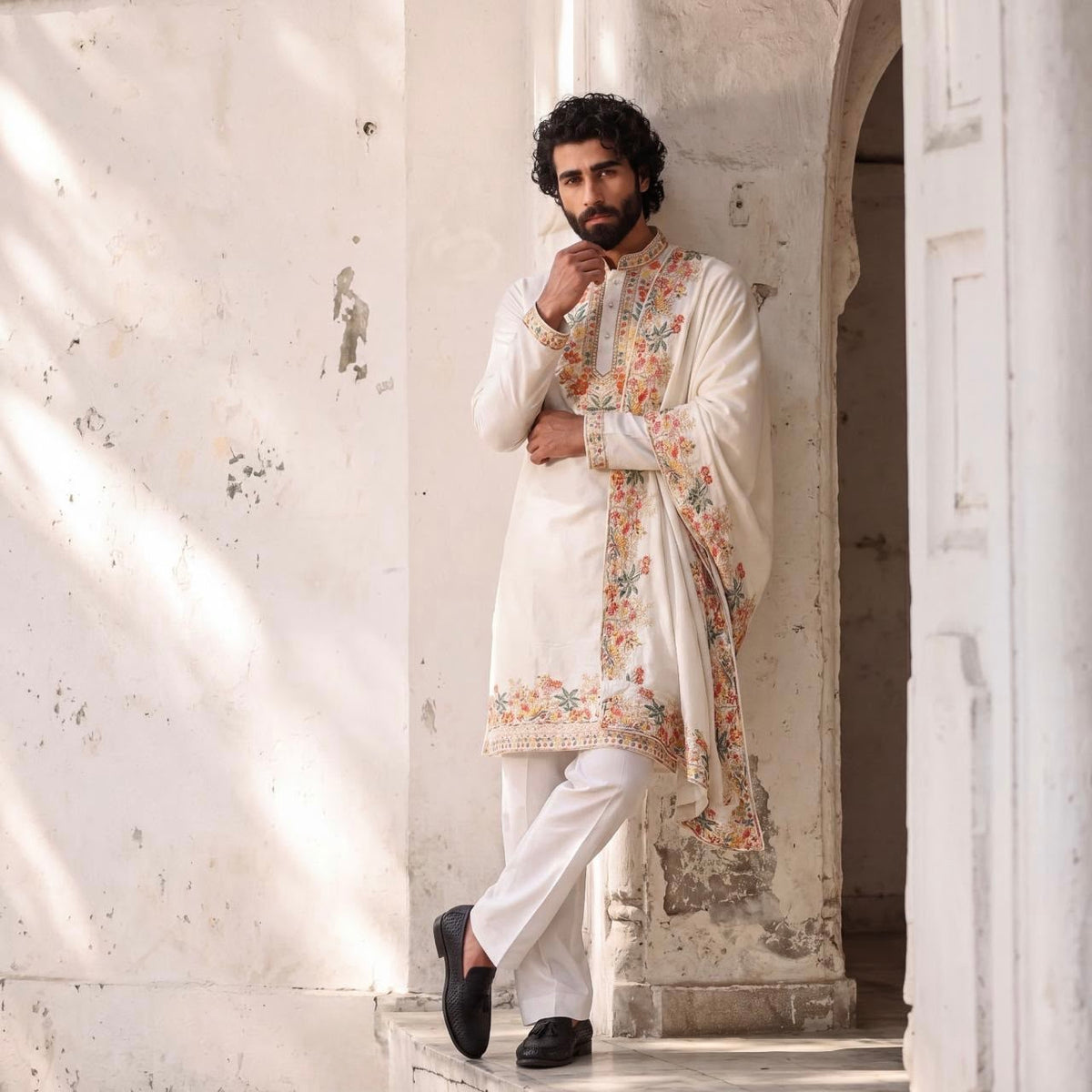 Ivory Multicolor Floral Men's Kurta Set