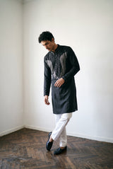 Black Silver Fringe Men's Kurta Set