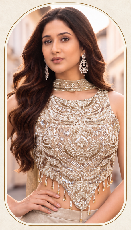 Champagne Ivory Silver Jewel Palazzo Set