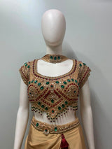 Champagne Emerald Jewel Draped Saree Couture Set