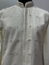 Pearl Ivory Silver Mirror Work Nehru Jacket Kurta Set