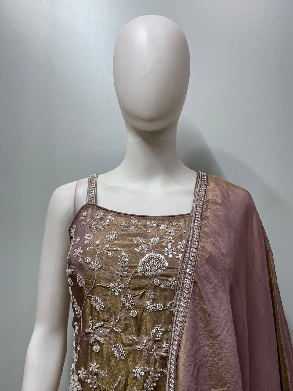 Mauve Bronze Floral Embroidered Sharara Ensemble