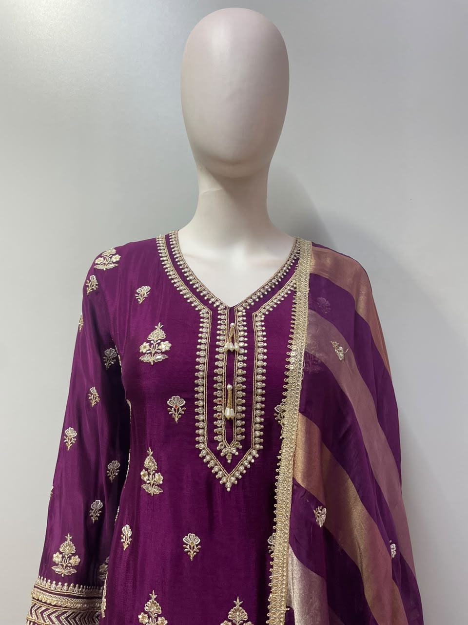 Royal Plum Antique Gold Floral Palazzo Set