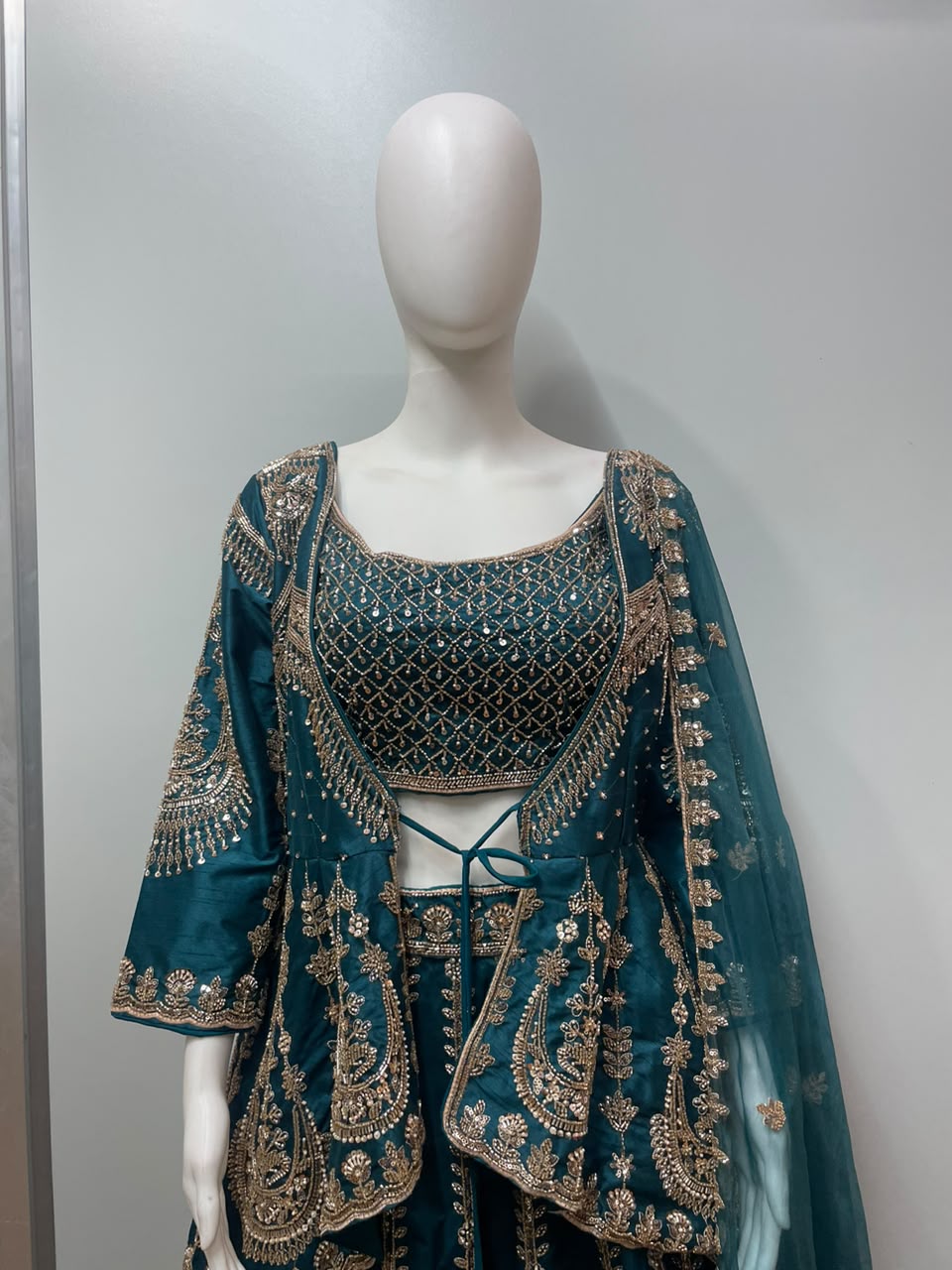 Teal Zari Jacket Lehenga Set