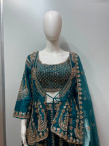Teal Zari Jacket Lehenga Set
