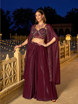 Deep Wine Crystal Jewel Cape Palazzo Set