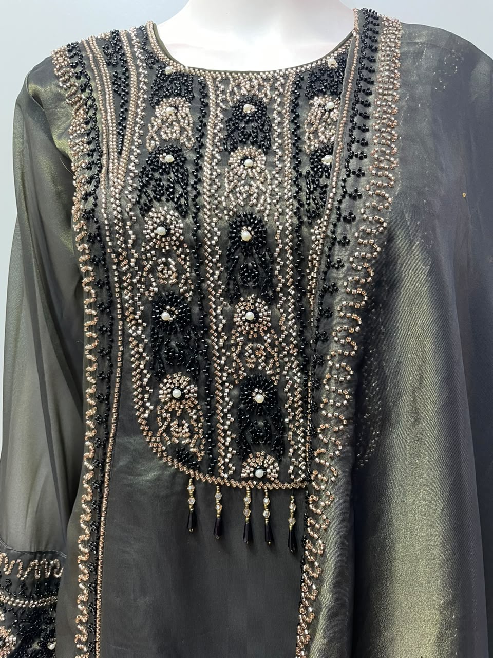 Olive Charcoal Pearl Jewel Kurta Set