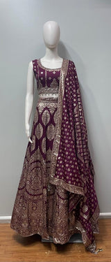 Deep Plum Gold Embroidered Bridal Lehenga Set