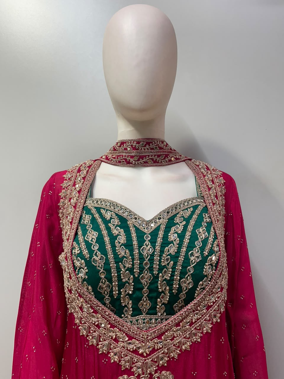 Rani Pink Emerald Jewel Kurta Palazzo Set