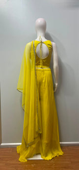 Citrine Mirrorwork Embroidered Palazzo Couture Ensemble