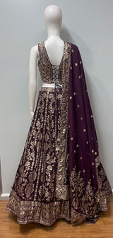 Aubergine Gold Embroidered Bridal Lehenga Set