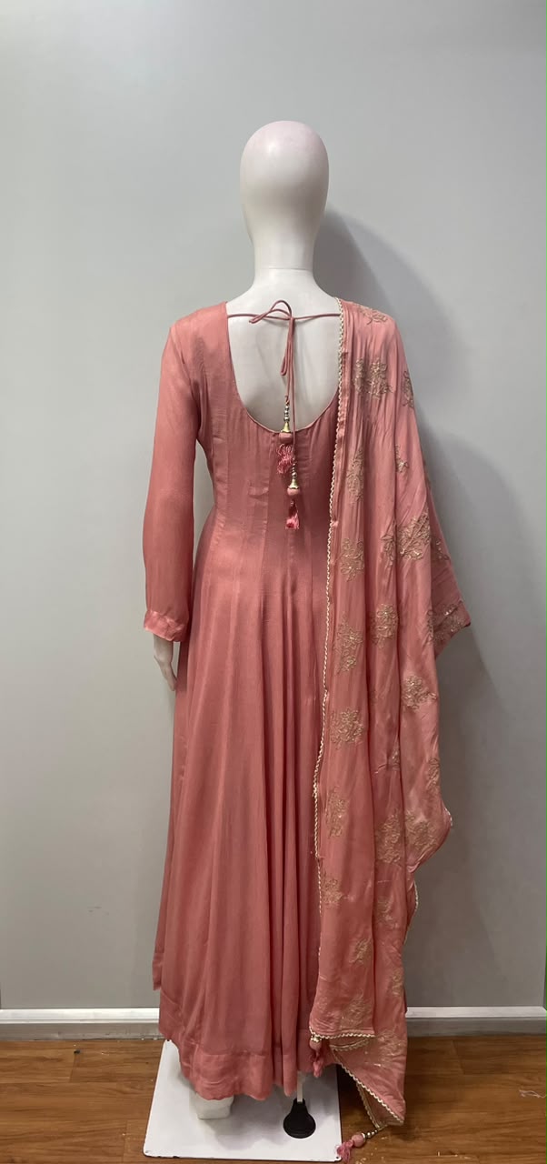Coral Rose Gold Embroidered Anarkali Set