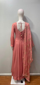 Coral Rose Gold Embroidered Anarkali Set