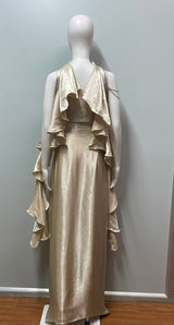 Champagne Gold Sculpted Ruffle Saree Set
