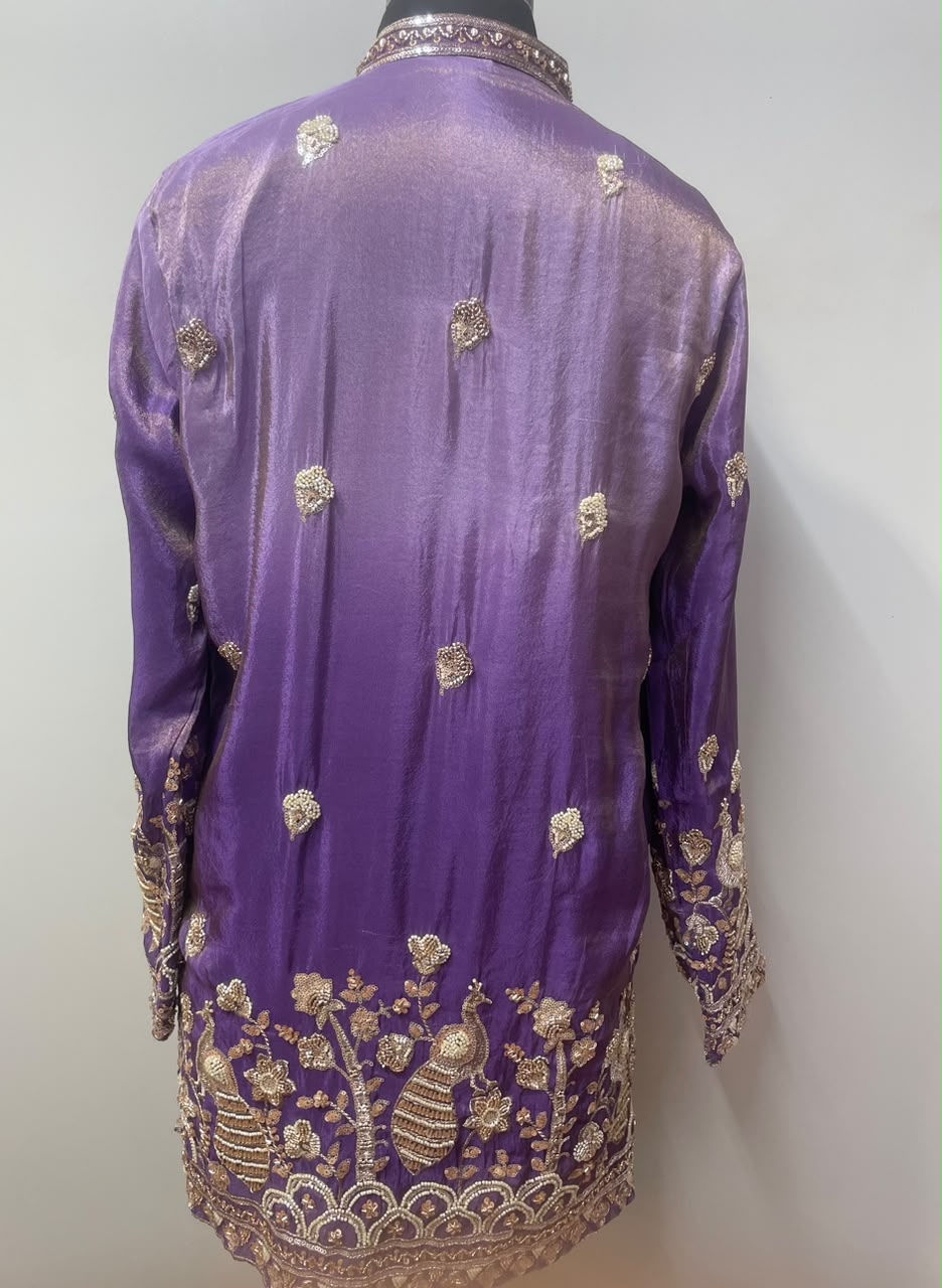 Royal purple kurta with matching trousers, full view
