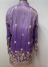 Royal purple kurta with matching trousers, full view