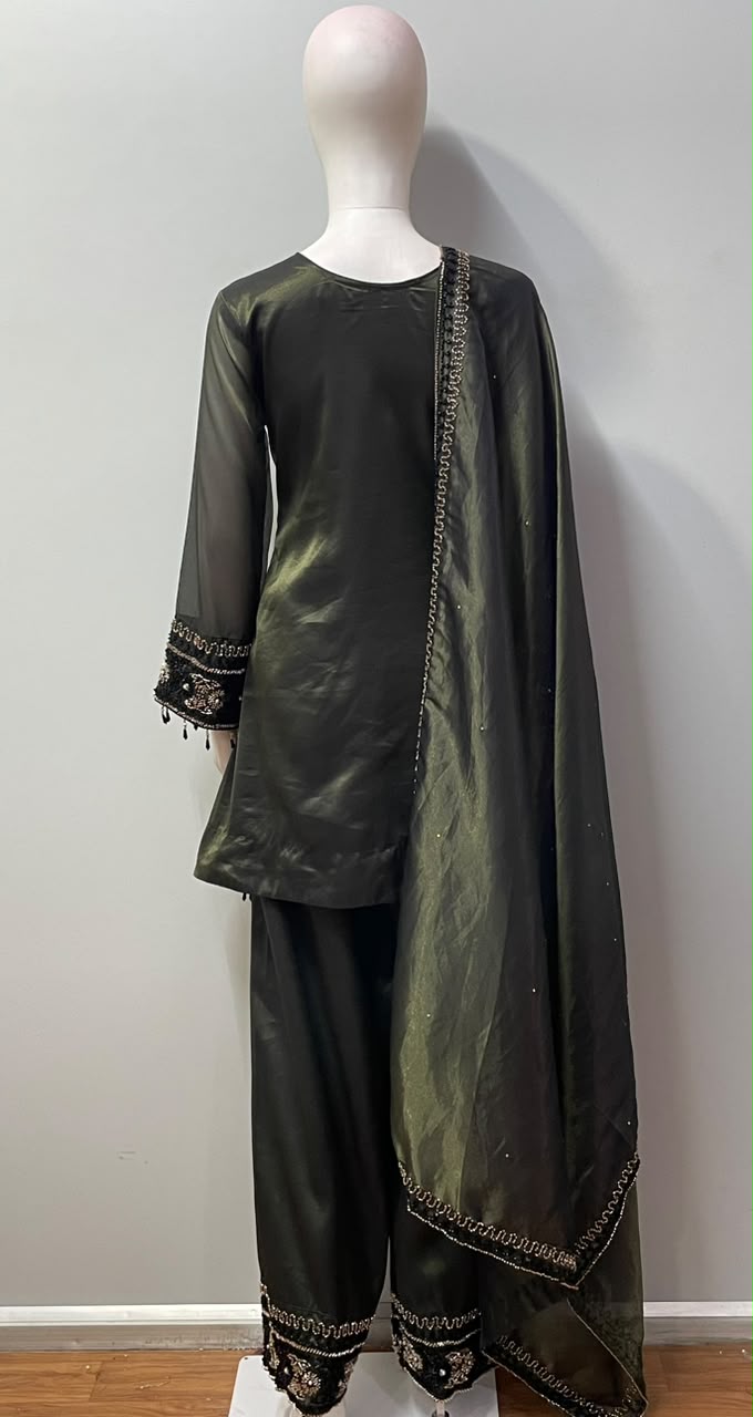 Olive Charcoal Pearl Jewel Kurta Set