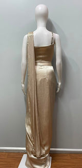 Champagne Crystal Draped Saree Set