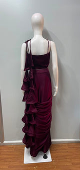 Wine Corset Draped Saree Set
